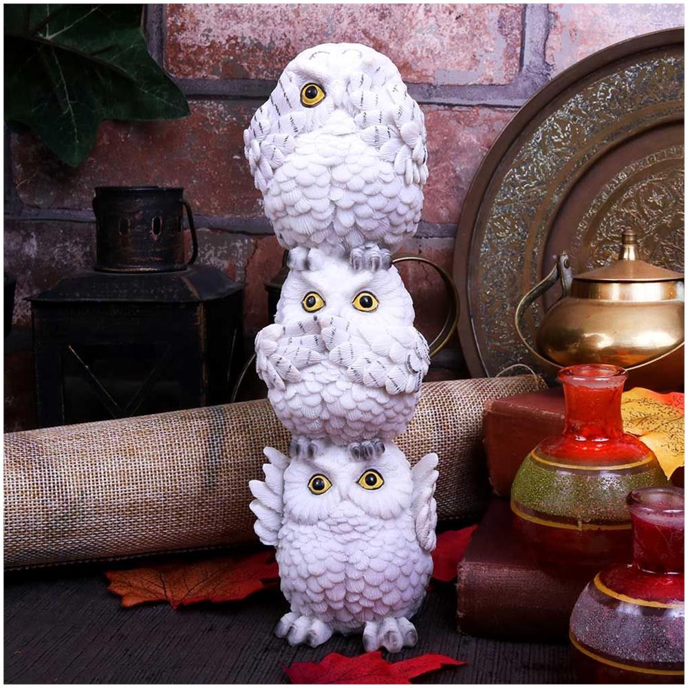 Totem Più Saggio Tre Gufi Bianchi Da Collezione 20 Cm - Foto 2