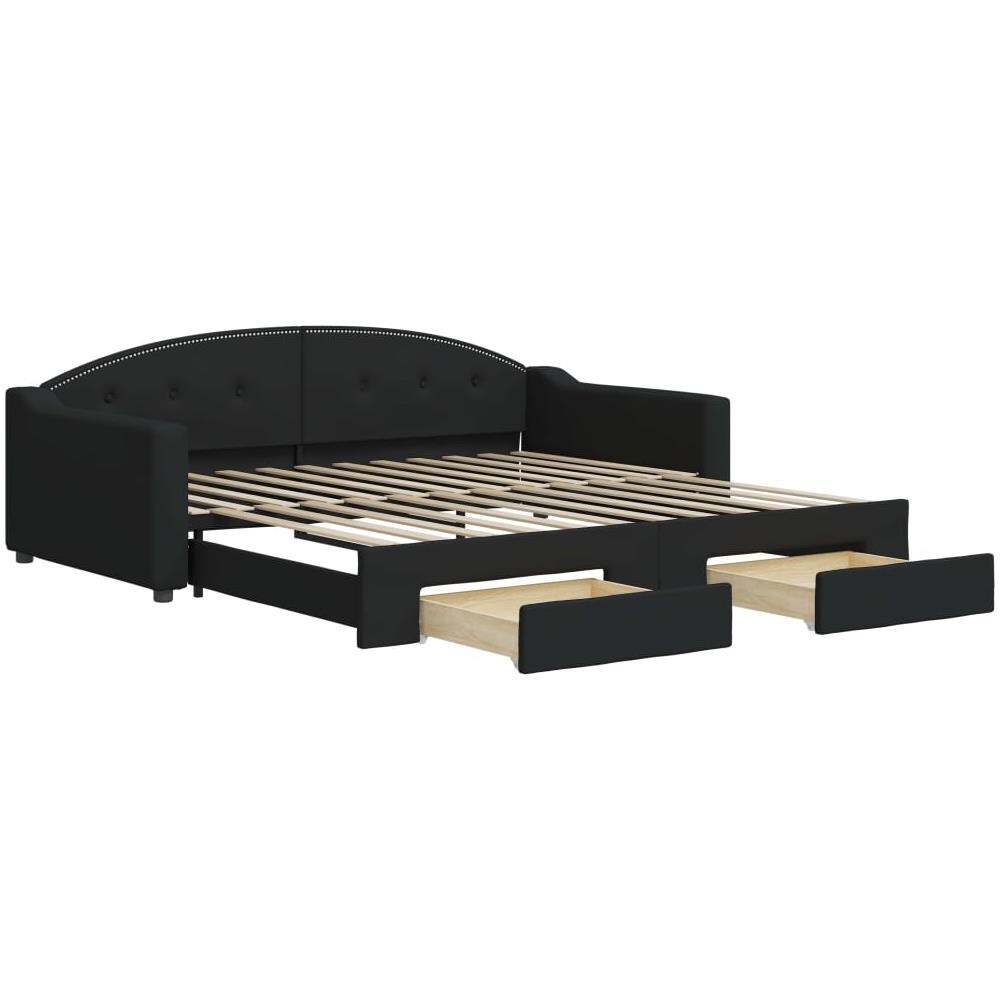 Divano Letto Estraibile Con Cassetti Nero 100x200 Cm In Tessuto - Foto 1