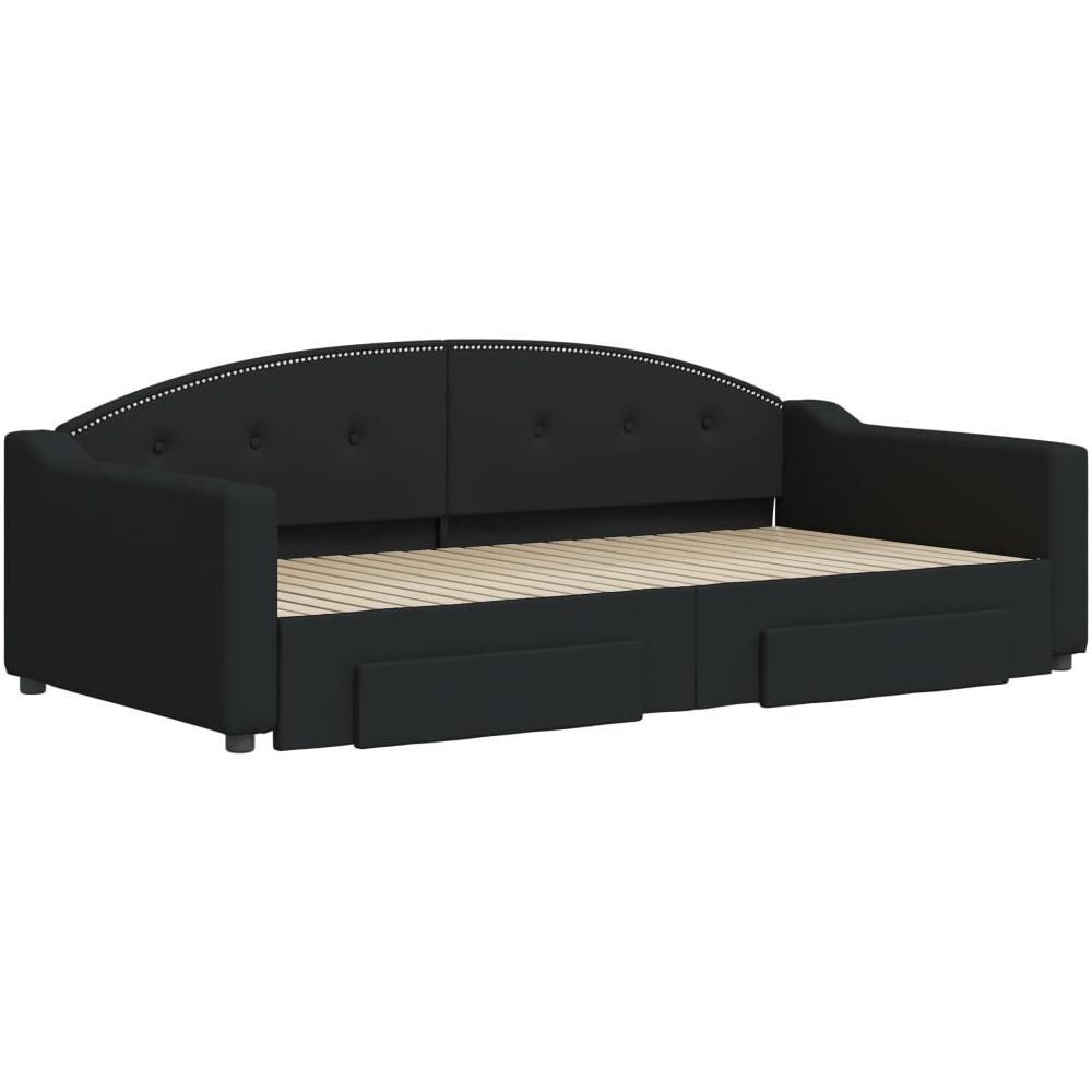 Divano Letto Estraibile Con Cassetti Nero 100x200 Cm In Tessuto - Foto 2