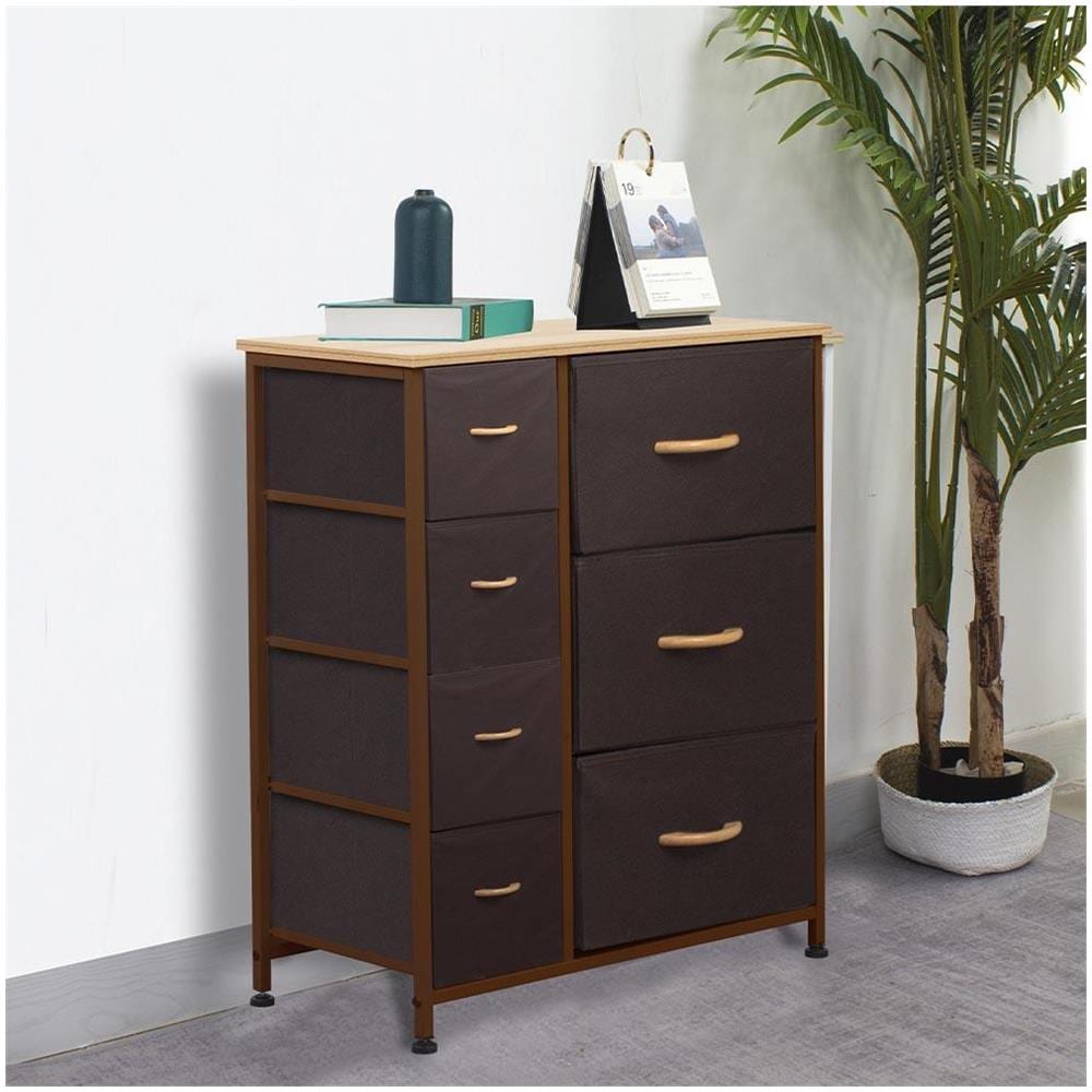 Cassettiera Capiente 7 Cassetti Mobiletto Tessuto Marrone Chiaro Marrone Scuro - Foto 1