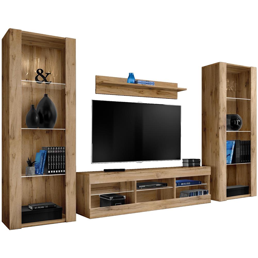 Komodee, Set di mobili porta TV Tivoli Grande RTV, Wotan, Senza LED, Larghezza 250 cm x Altezza 159 cm x Profondità 35 cm, Per soggiorno, Camera da letto - Foto 1