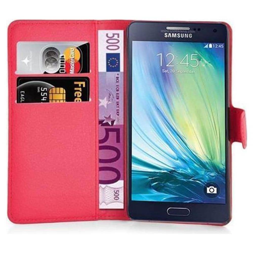 Custodia Compatibile Con Samsung Galaxy A3 2015 In Rosso Carminio - Coperchio Protettiva Con Chiusura Magnetica, Funzione Stand E Tasca Per Le Carte - Foto 1