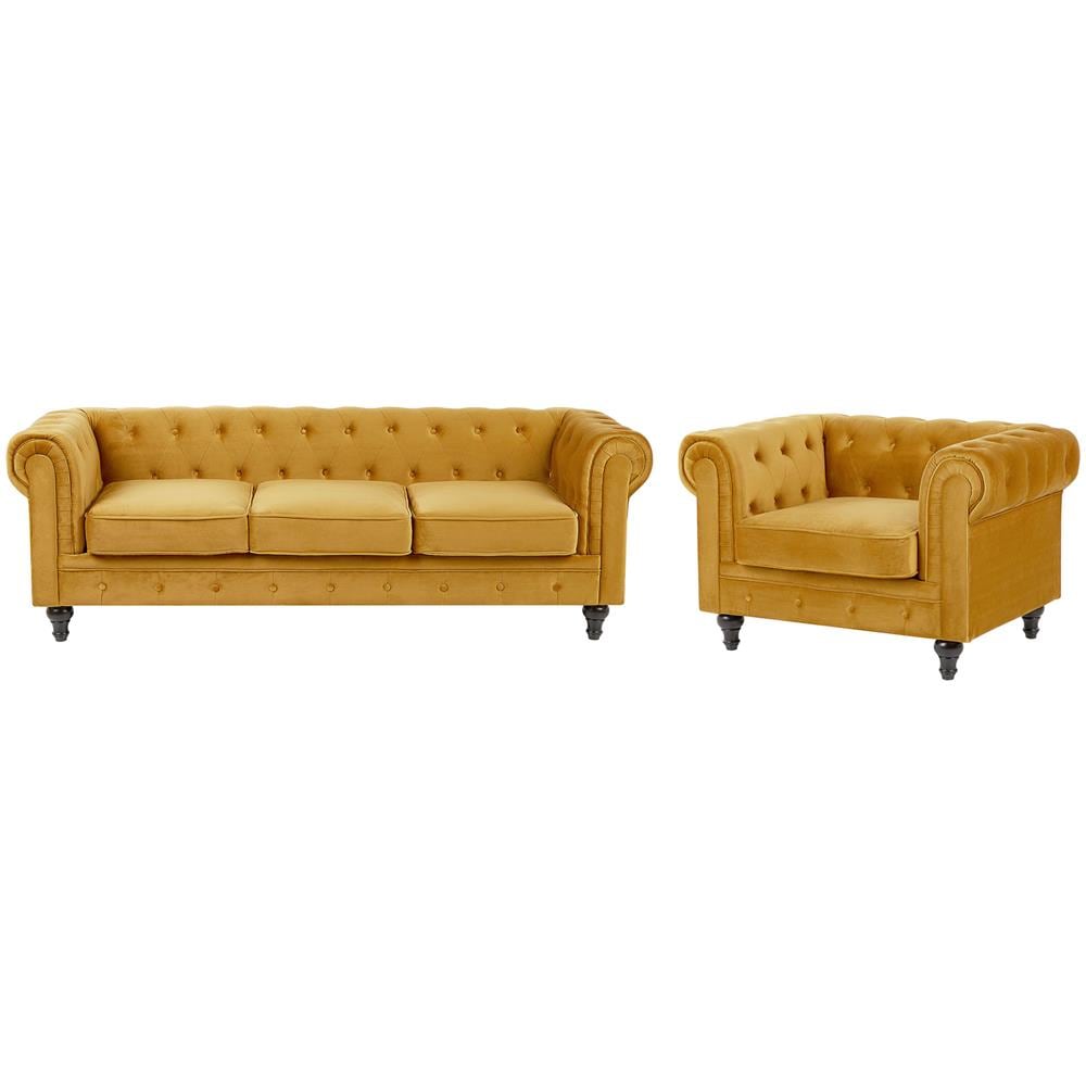 Set Da Salotto A 4 Posti In Velluto Giallo Chesterfield - Foto 1