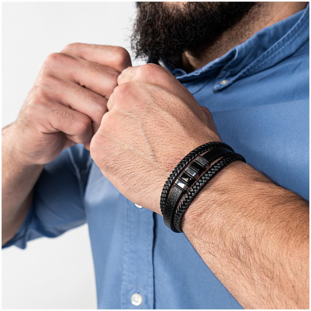 Bracciale in Pelle da Uomo, ""Glory"", 17cm, Argento - Foto 6