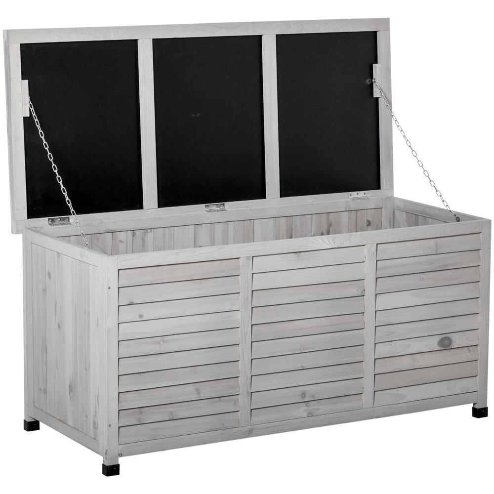 Panca Contenitore In Legno Di Abete, Cassapanca Da Esterno Con Piedini Antiscivolo 127x56x60cm, Grigio - Foto 1