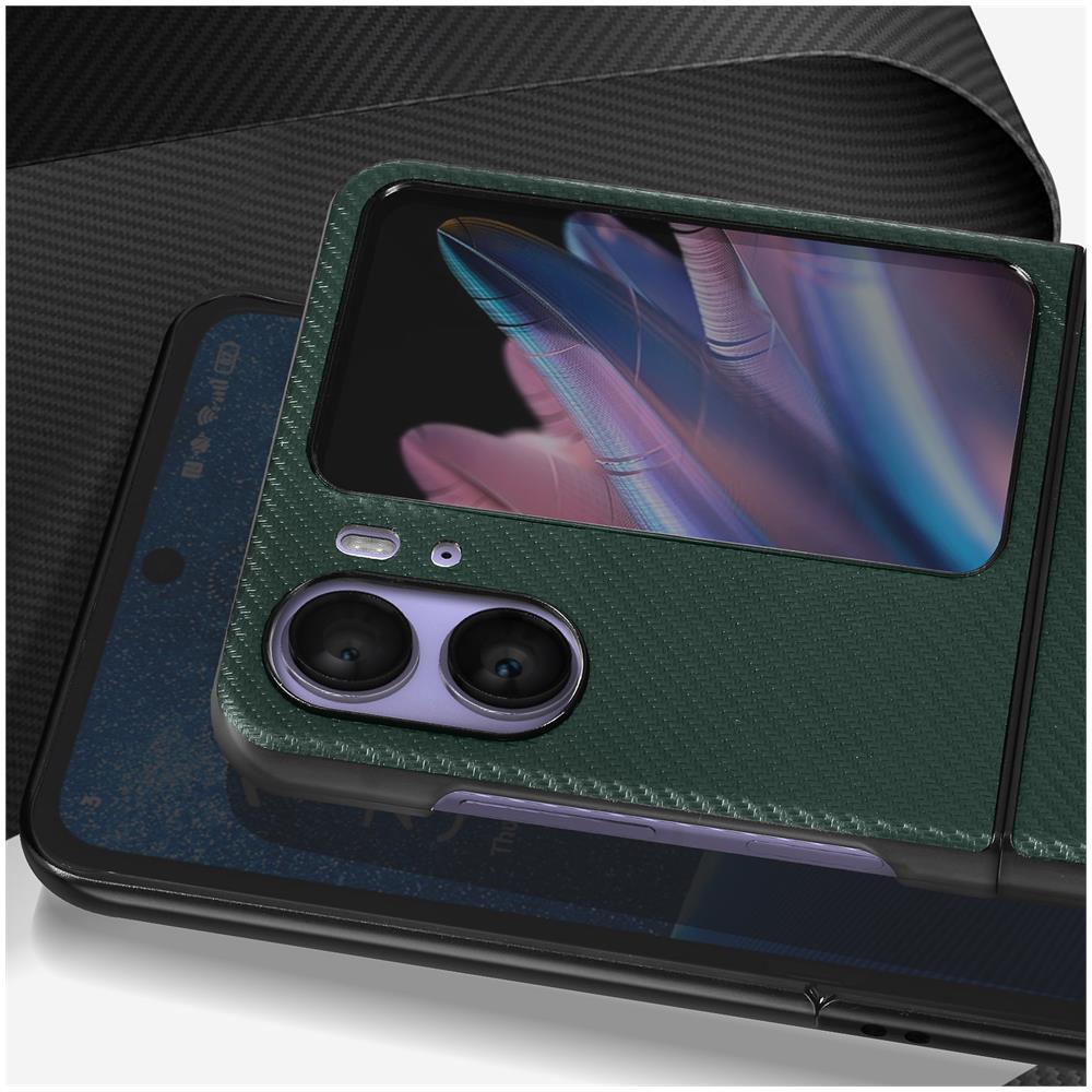 Cover Per Oppo Find N2 Flip Effetto Fibra Di Carbonio Design 2 Parti Verde Scuro - Foto 2