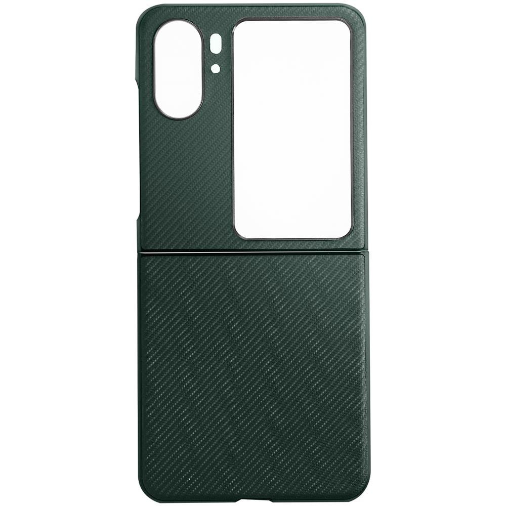 Cover Per Oppo Find N2 Flip Effetto Fibra Di Carbonio Design 2 Parti Verde Scuro - Foto 1