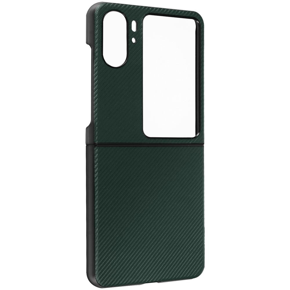 Cover Per Oppo Find N2 Flip Effetto Fibra Di Carbonio Design 2 Parti Verde Scuro - Foto 5