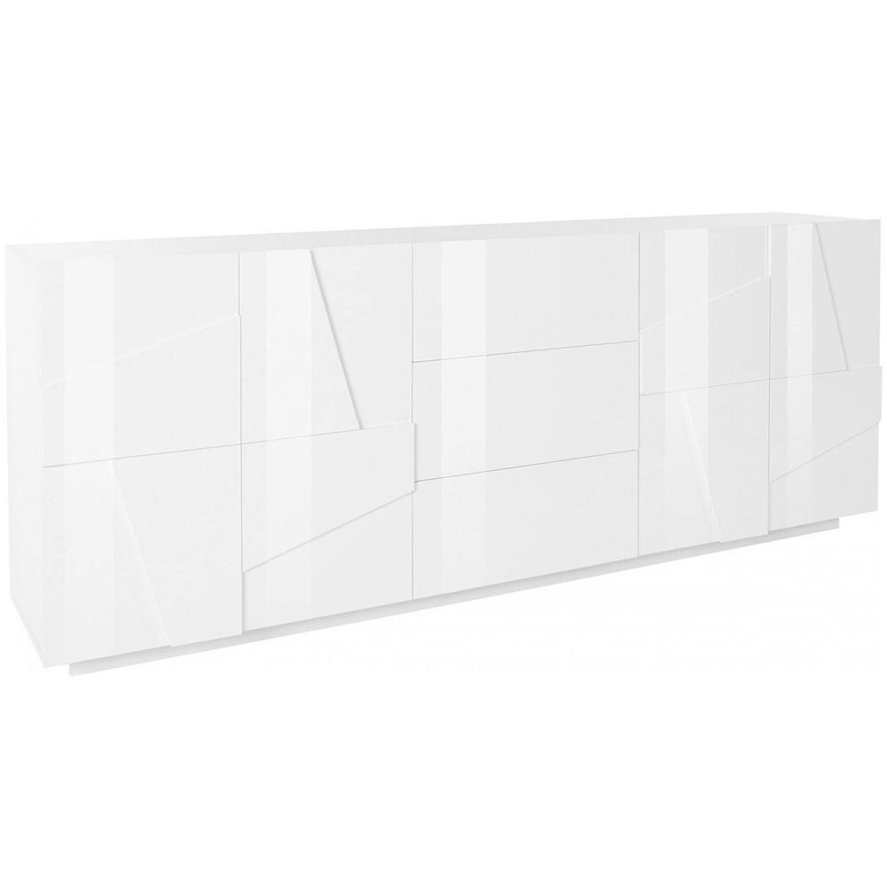 Credenza Mason, Madia Da Cucina A 4 Ante E 3 Cassetti, Buffet Da Soggiorno, 100% Made In Italy, Cm 224x44h86, Bianco Lucido - Foto 2