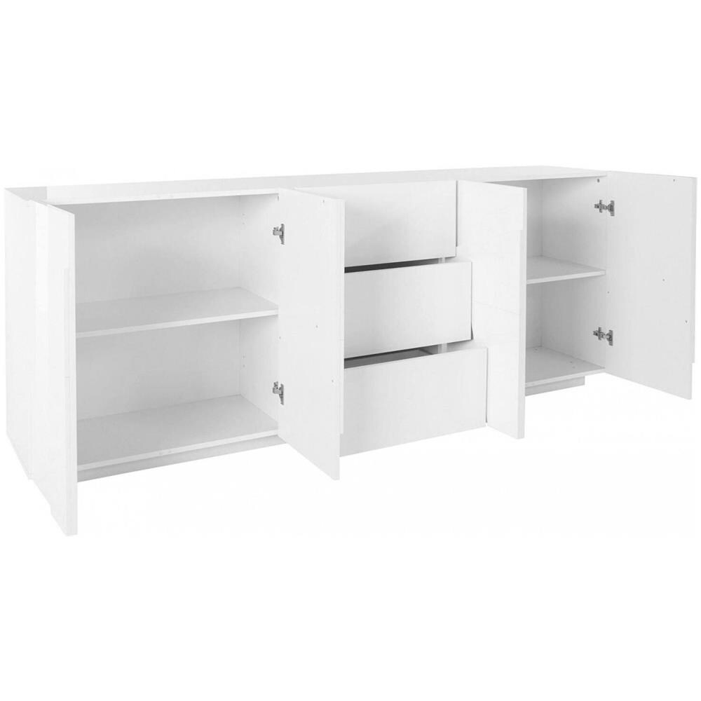 Credenza Mason, Madia Da Cucina A 4 Ante E 3 Cassetti, Buffet Da Soggiorno, 100% Made In Italy, Cm 224x44h86, Bianco Lucido - Foto 4
