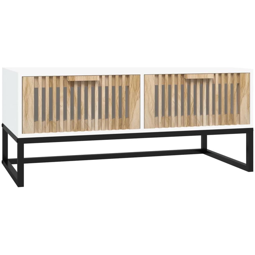 Tavolino Da Salotto Bianco 80x40x35cm Legno Multistrato E Ferro - Foto 2