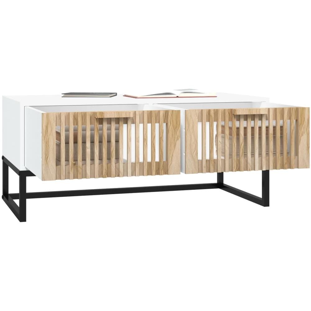 Tavolino Da Salotto Bianco 80x40x35cm Legno Multistrato E Ferro - Foto 3