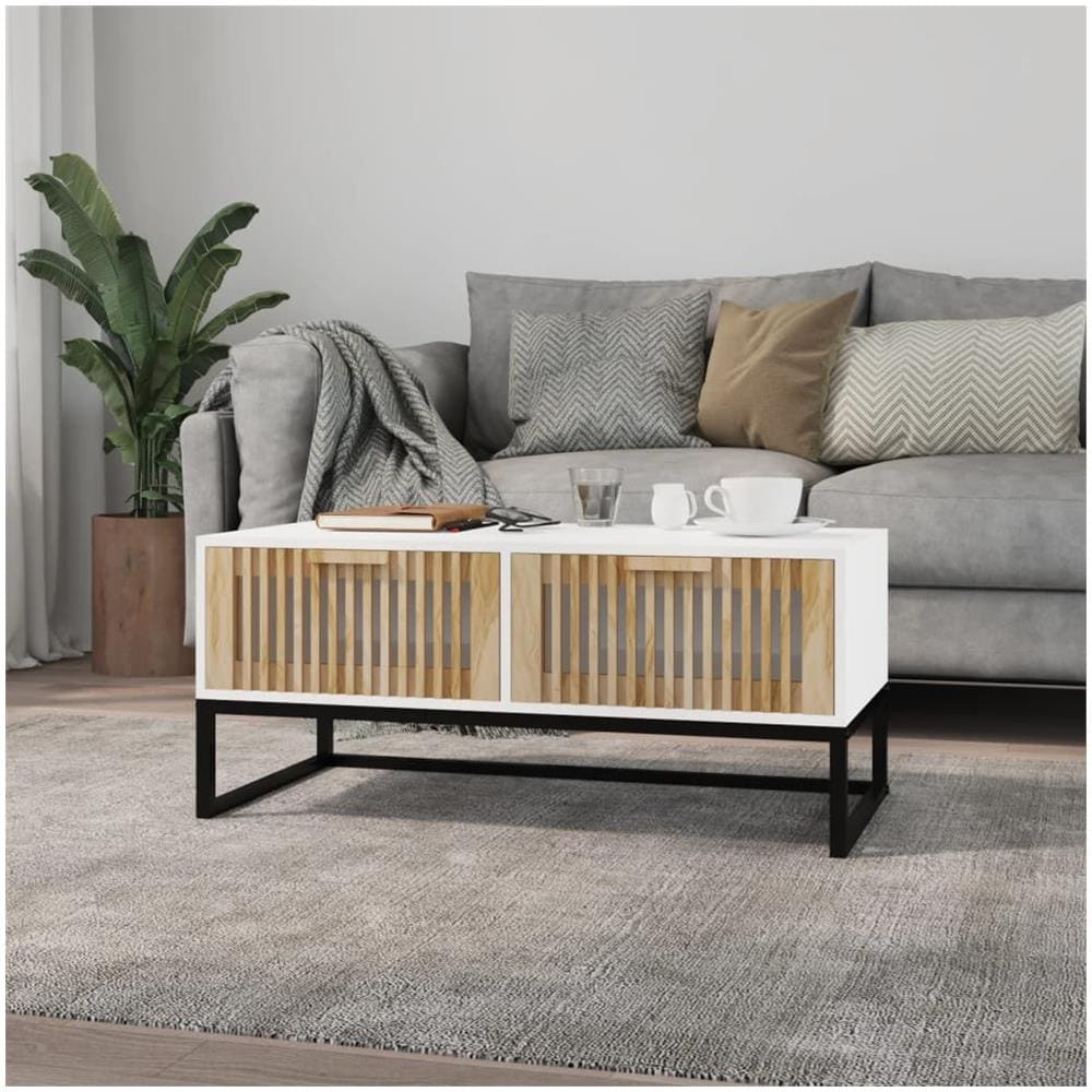 Tavolino Da Salotto Bianco 80x40x35cm Legno Multistrato E Ferro - Foto 1