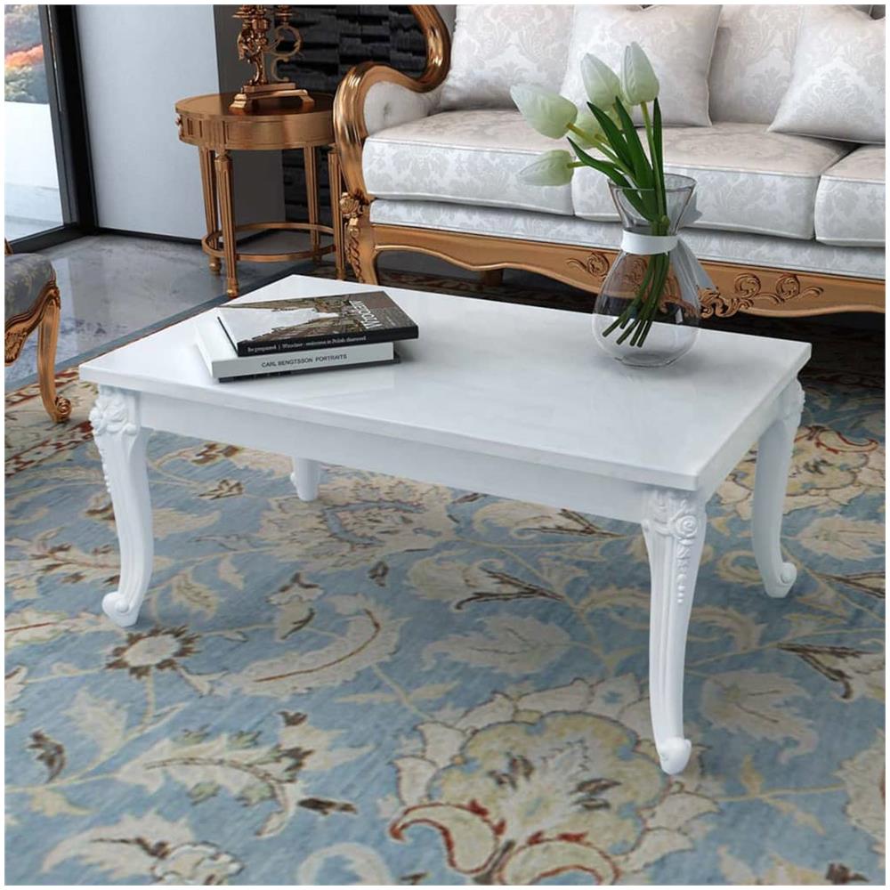 Tavolino Da Salotto Bianco Lucido 100x50x42cm Legno Multistrato - Foto 1