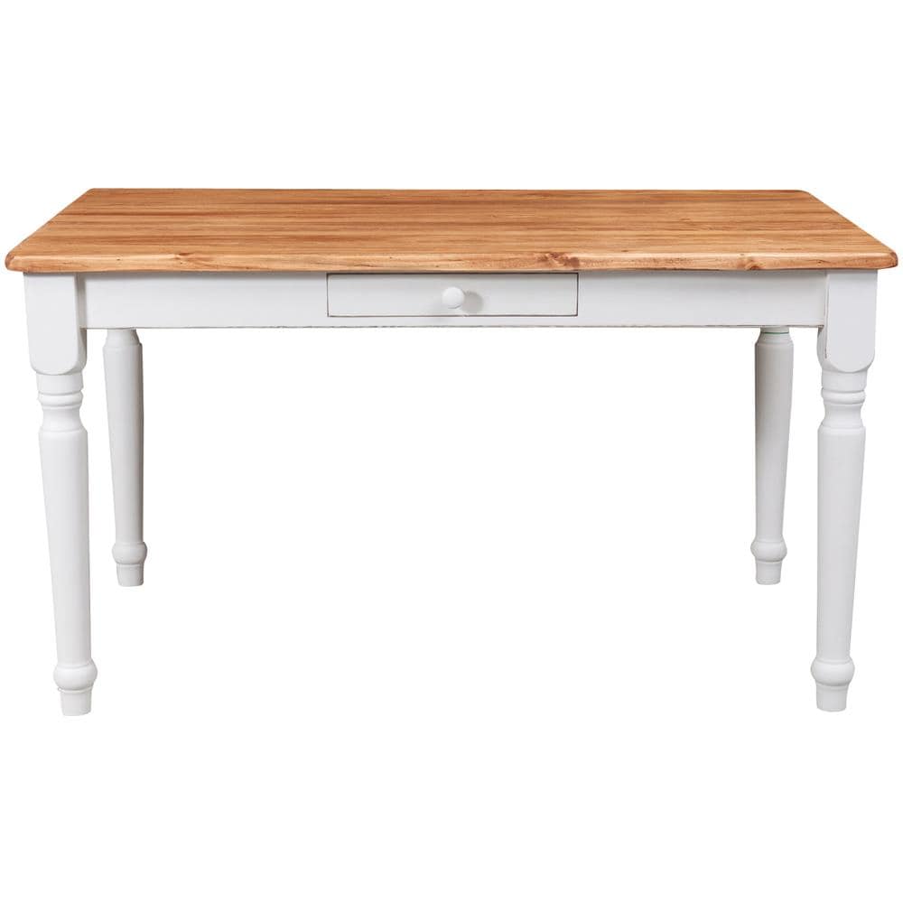 Tavolo Fisso Country In Legno Massello Di Tiglio Struttura Bianca Anticata Piano Naturale 140x80x80 Cm - Foto 1