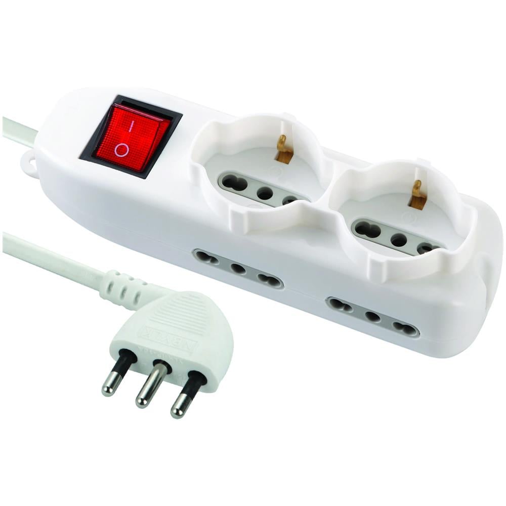 Multipresa 6 Posti: 2 Schuko + 4 Bivalenti 10/16a, Cavo 1.5 M Ed Interruttore Luminoso - Foto 1