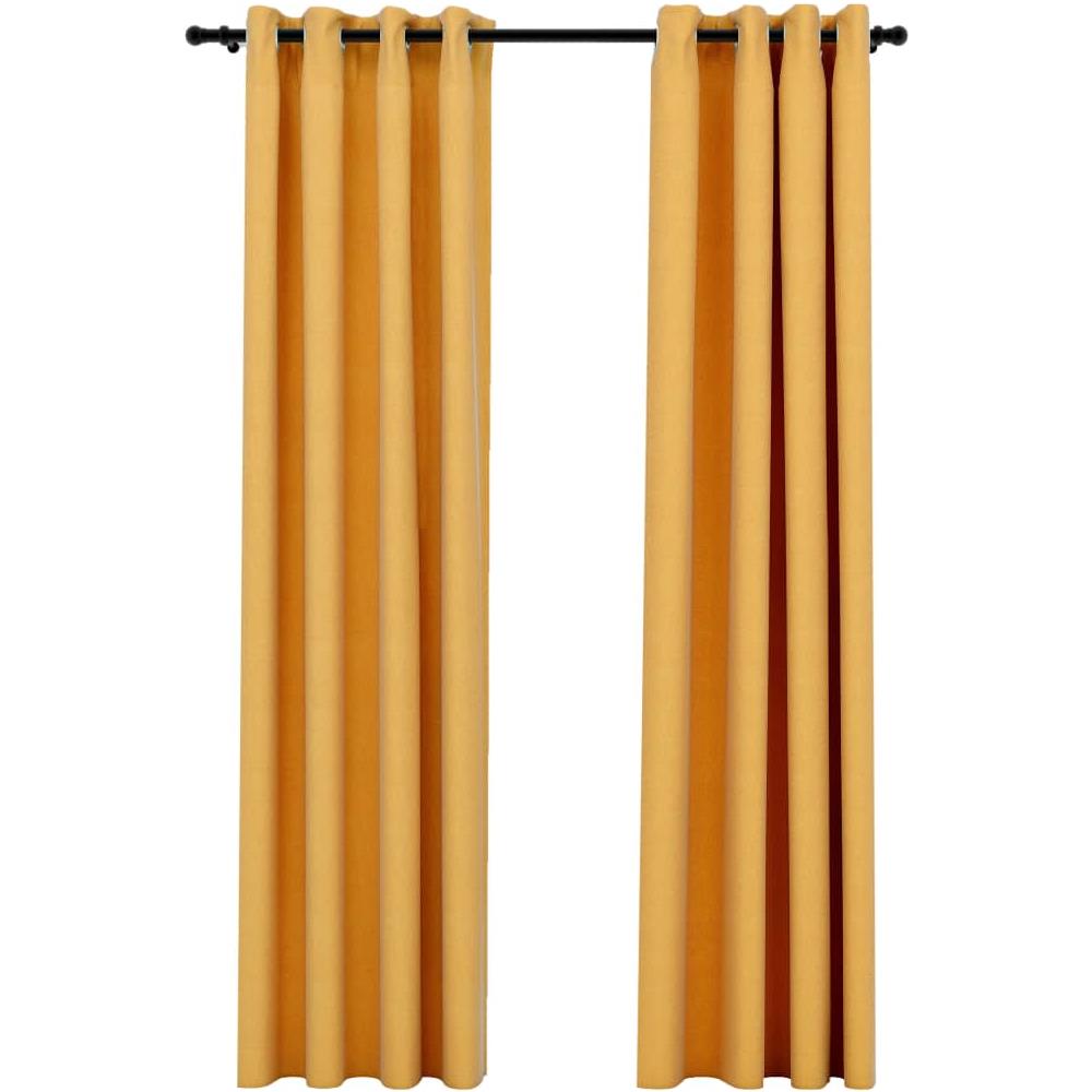 Tende Oscuranti Effetto Lino Con Occhielli 2pz Gialle 140x245cm - Foto 2