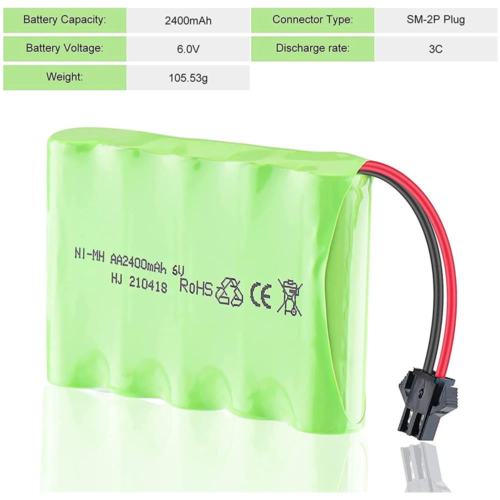 1 Pezzo Batteria Ricaricabile 6v Ni-mh 2400 Mah Per Controllo Remoto Auto + Cavo Carica Usb - Foto 2