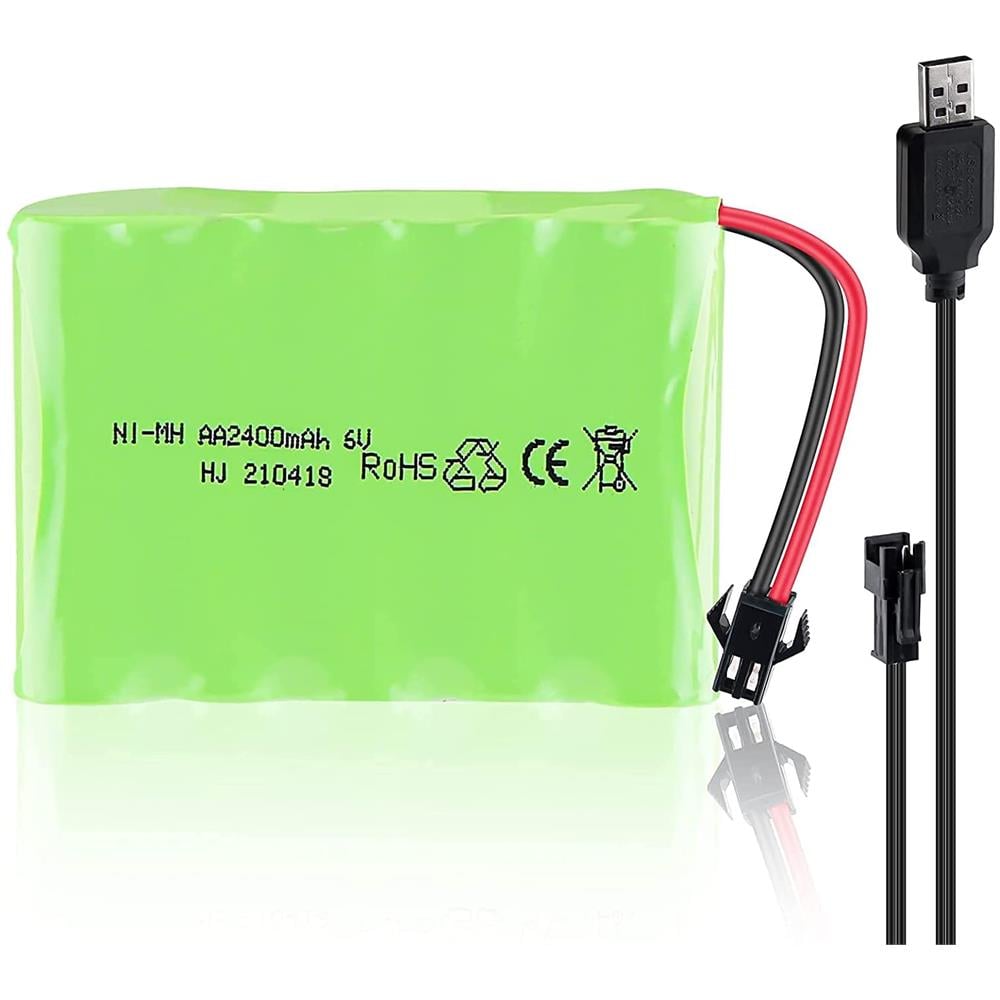 1 Pezzo Batteria Ricaricabile 6v Ni-mh 2400 Mah Per Controllo Remoto Auto + Cavo Carica Usb - Foto 1