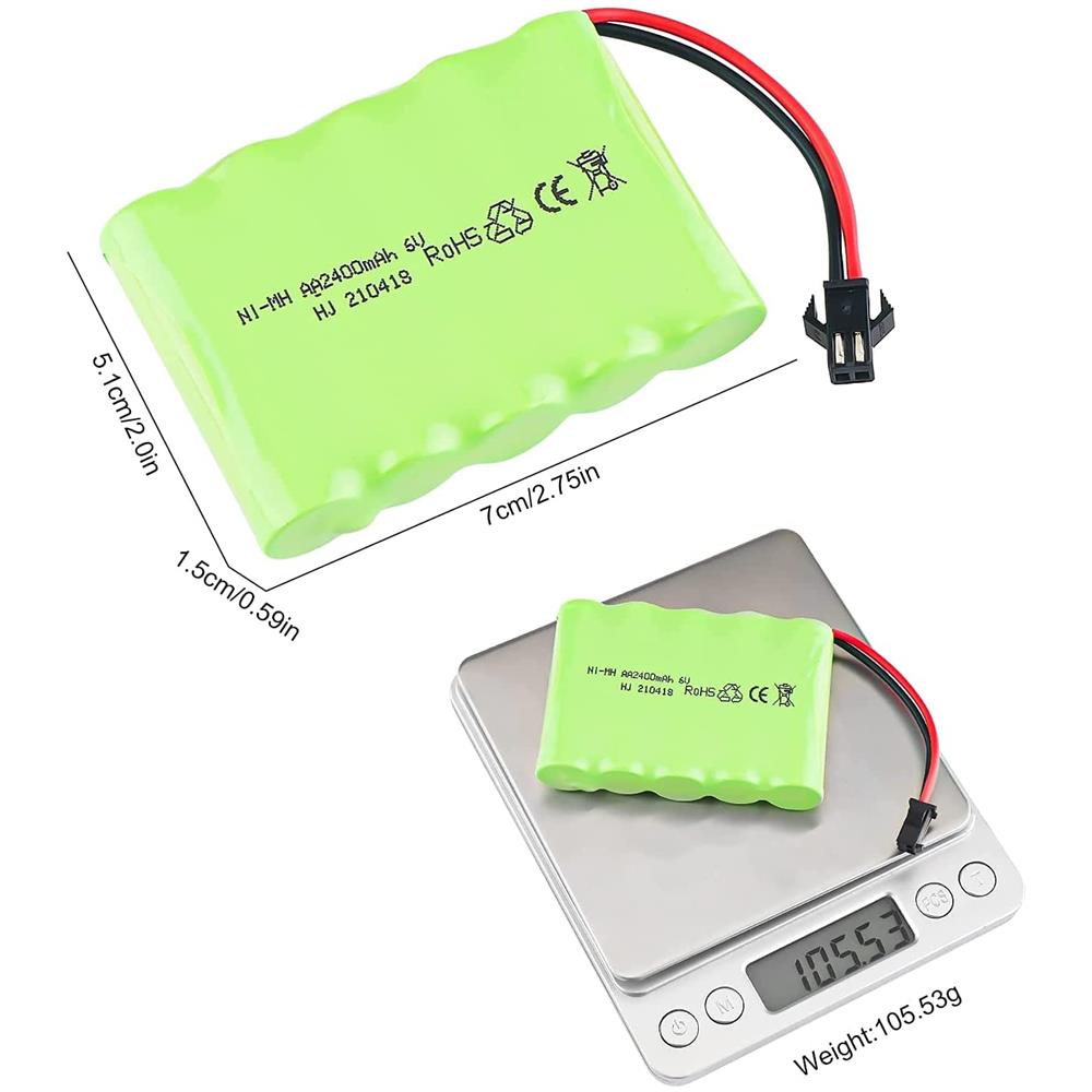 1 Pezzo Batteria Ricaricabile 6v Ni-mh 2400 Mah Per Controllo Remoto Auto + Cavo Carica Usb - Foto 3