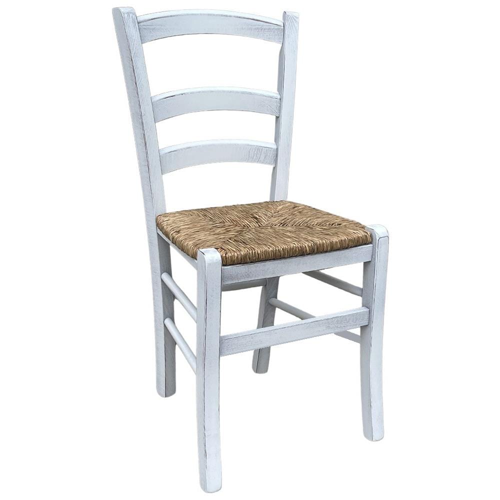 Sedia Legno Venezia Anticata Bianca Con Seduta In Paglia Palustre - Foto 1