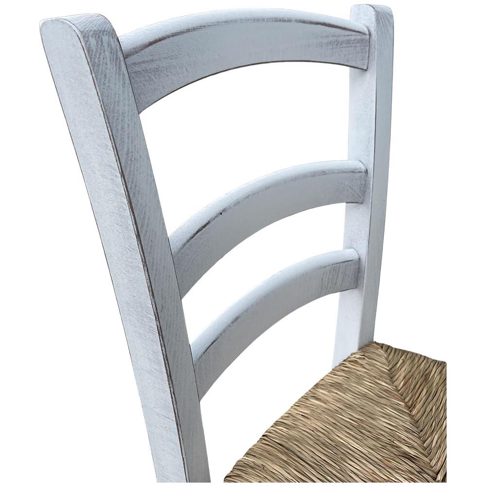 Sedia Legno Venezia Anticata Bianca Con Seduta In Paglia Palustre - Foto 5