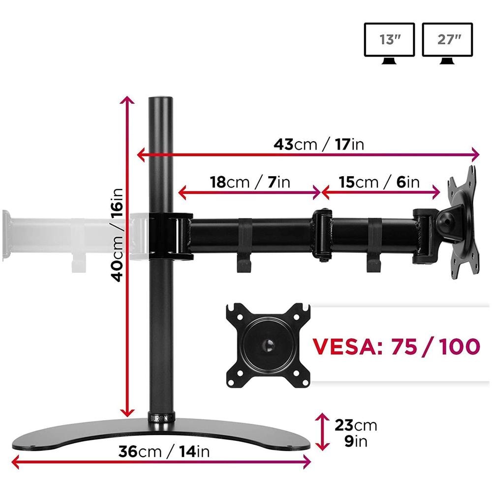 Dm25d1 Supporto Da Scrivania Per 1 Monitor 13” - 27” Staffa Supporto Monitor / Schermo Da Tavolo Vesa Max 100 X 100mm Struttura In Acciaio Base In Metallo Battuto Portata 8kg - Foto 6