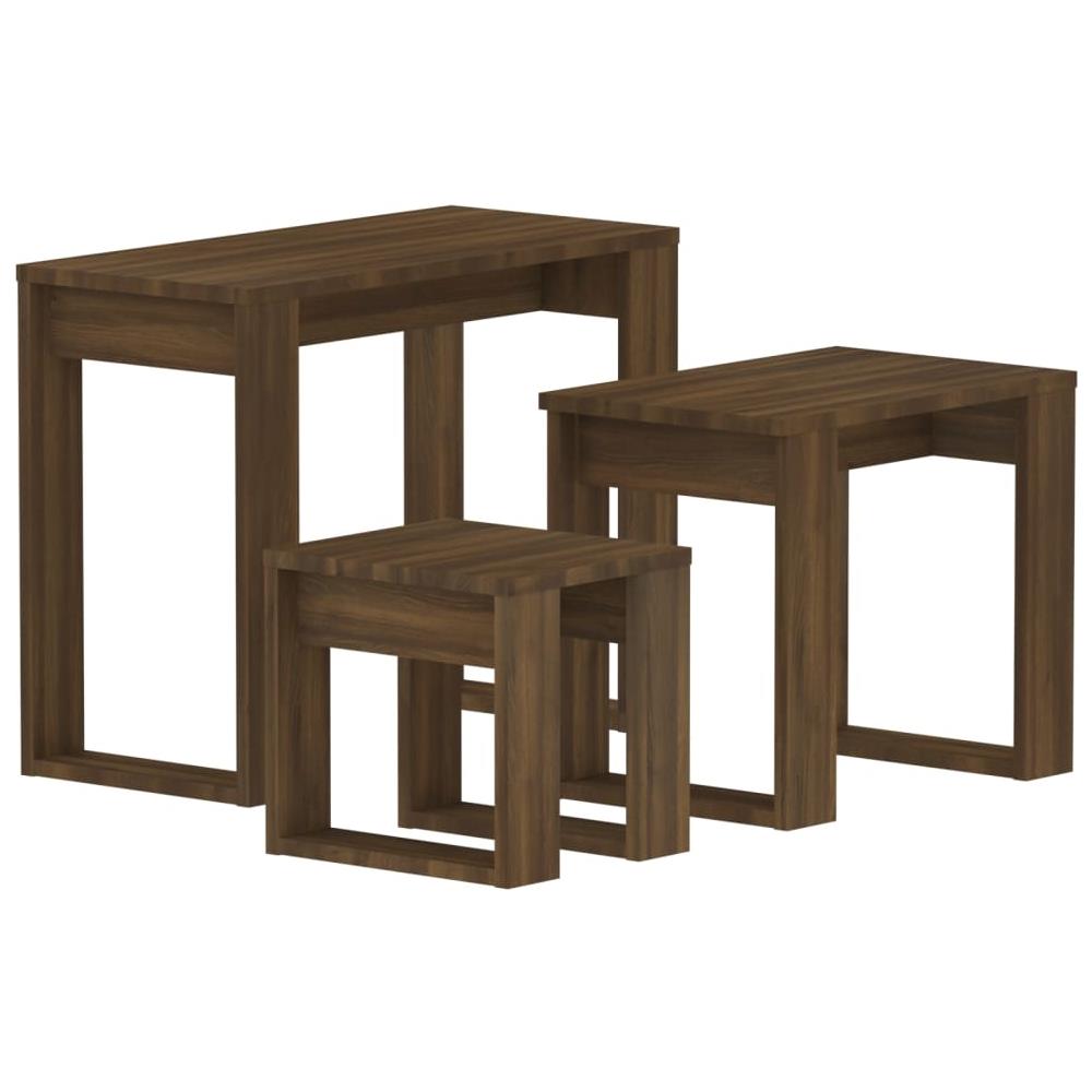 Tavolini Impilabili 3 Pz Rovere Marrone In Legno Multistrato - Foto 2