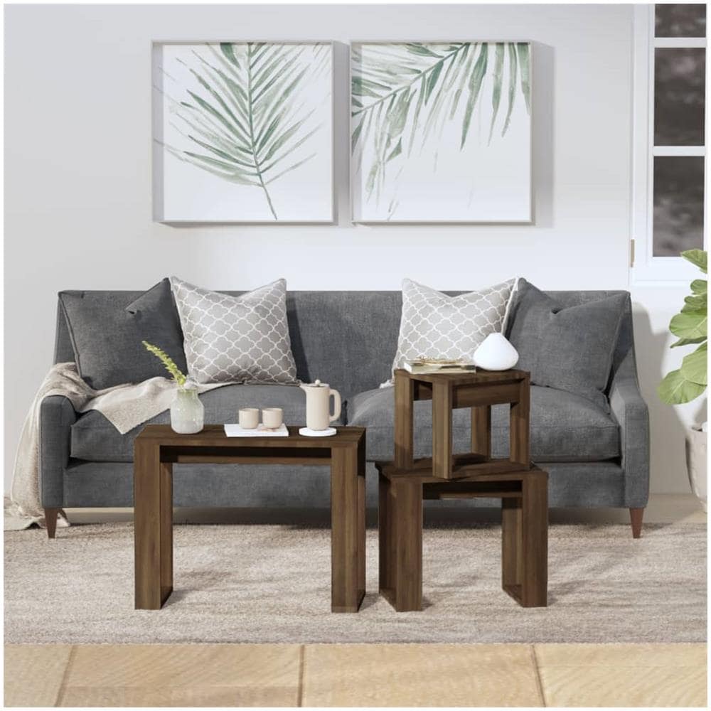 Tavolini Impilabili 3 Pz Rovere Marrone In Legno Multistrato - Foto 3