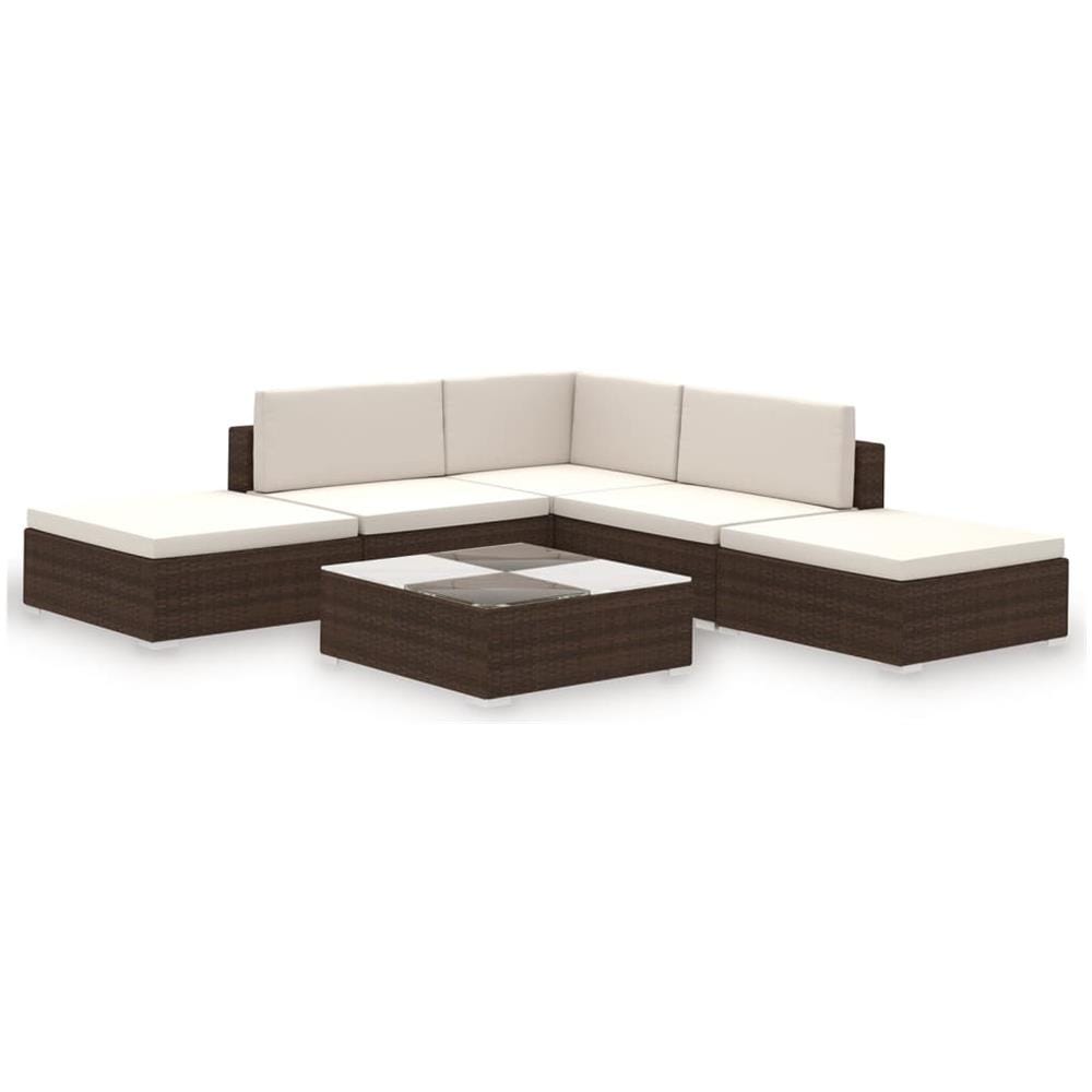 Set Divani Da Giardino 6 Pz Con Cuscini In Polyrattan Marrone - Foto 1