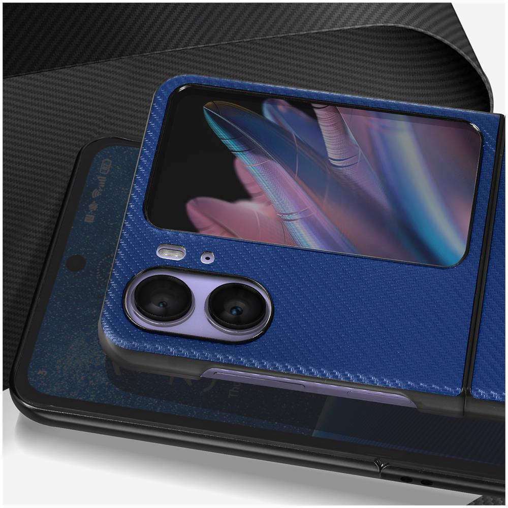 Cover Per Oppo Find N2 Flip Effetto Fibra Di Carbonio Design 2 Parti Blu - Foto 5
