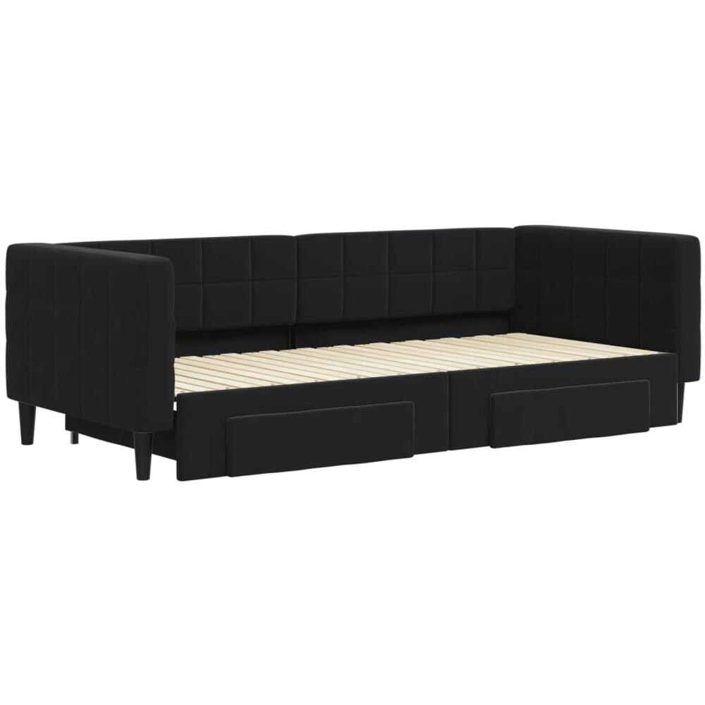 Divano Letto Estraibile Con Cassetti Nero 90x200 Cm In Velluto - Foto 2