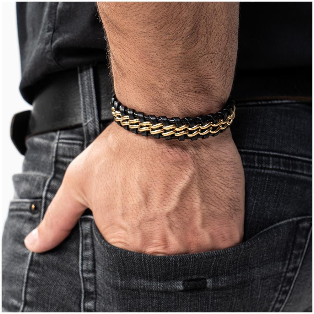 Bracciale in Pelle per Uomo, ""Steel"", 17cm, Oro - Foto 6