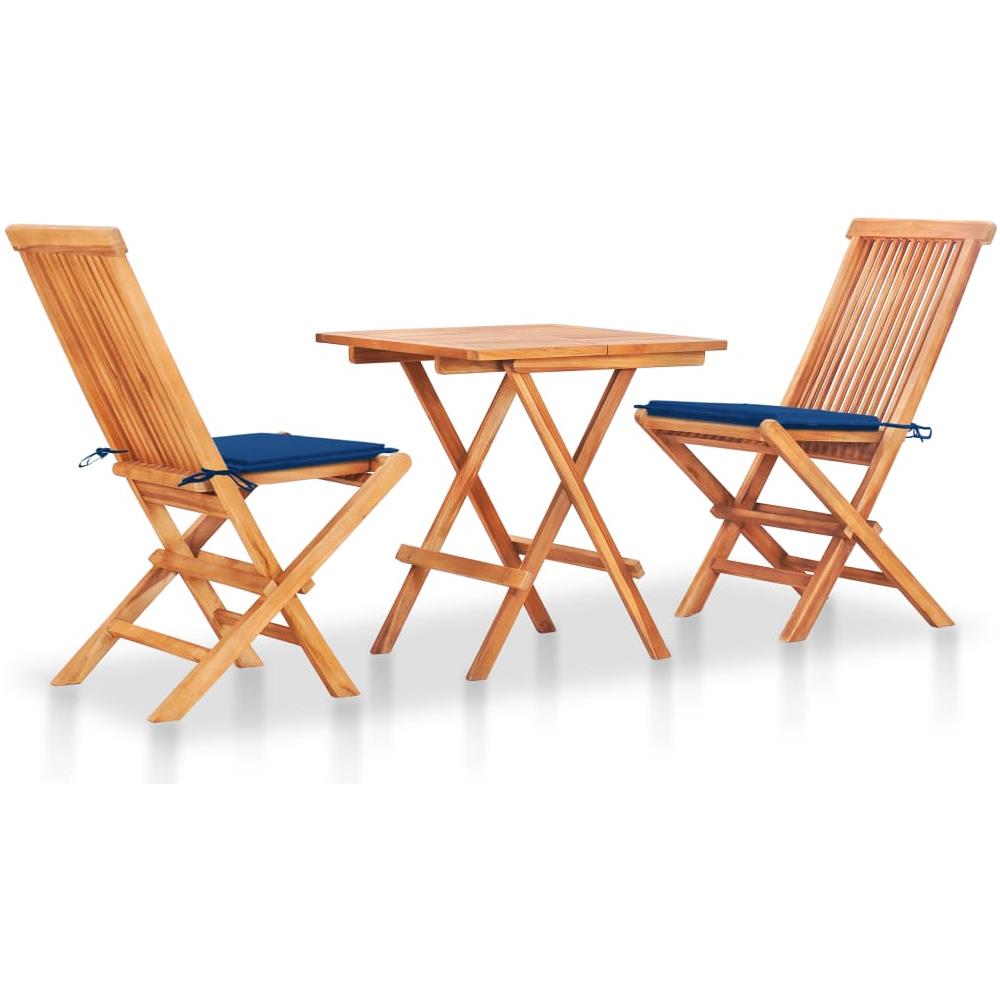 Set Da Bistrot 3 Pz Con Cuscini Blu Reale In Massello Di Teak - Foto 1