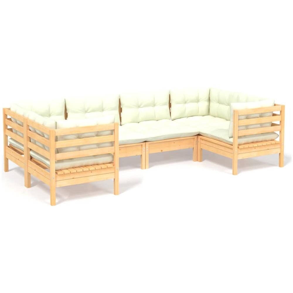 Set Divani Da Giardino 6 Pz Con Cuscini Crema Massello Di Pino - Foto 1