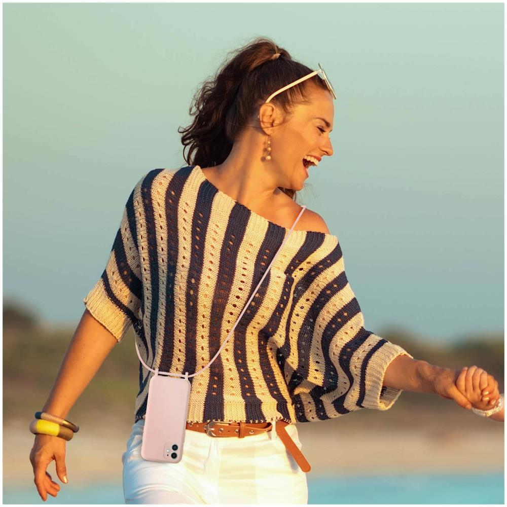 Cover Semirigida Per Iphone 11 Cordino Nylon 80 Cm Rosa Chiaro - Foto 2