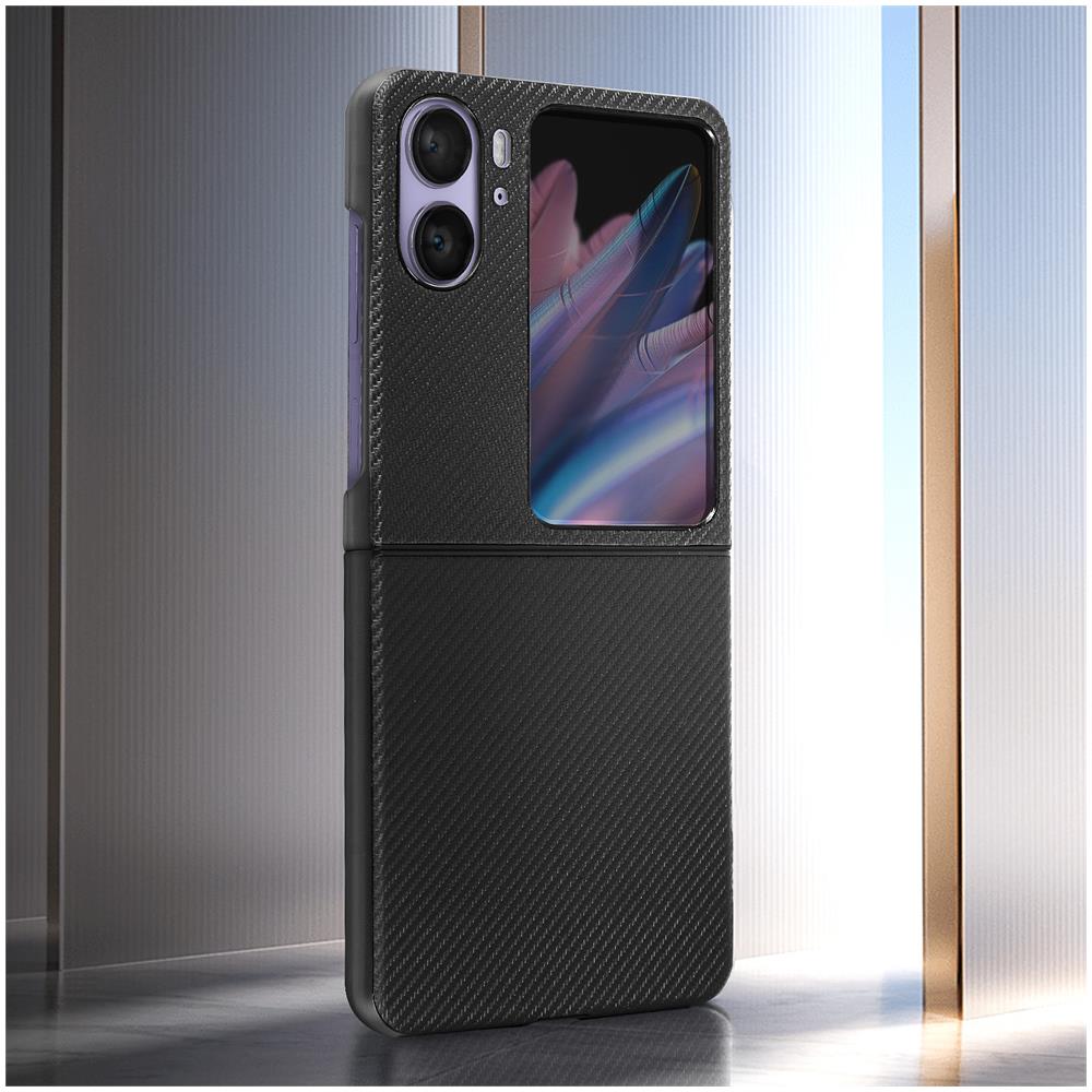 Cover Per Oppo Find N2 Flip Effetto Fibra Di Carbonio Design 2 Parti Nera - Foto 5