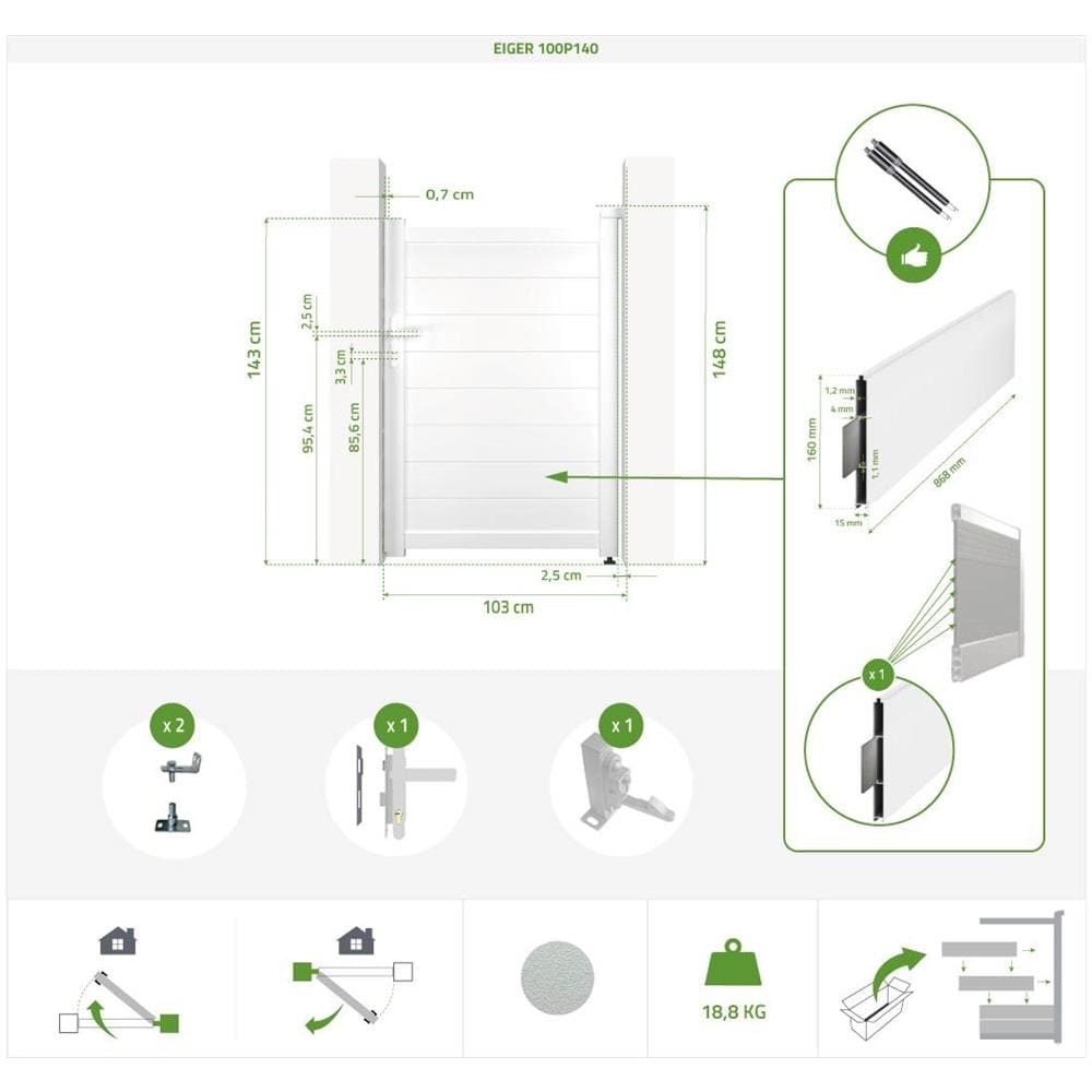 Pack Cancello Battente Eiger 400b140 + Cancello Eiger 100p140 Bianco - Foto 8
