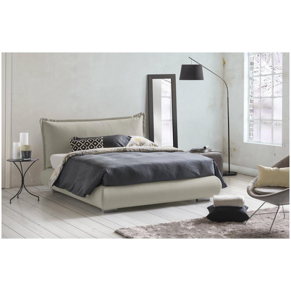 Letto Matrimoniale Ilenia, Letto Contenitore Con Rivestimento E Testata In Tessuto, 100% Made In Italy, Apertura Frontale, Adatto Per Materasso 160x190 Cm, Beige - Foto 1