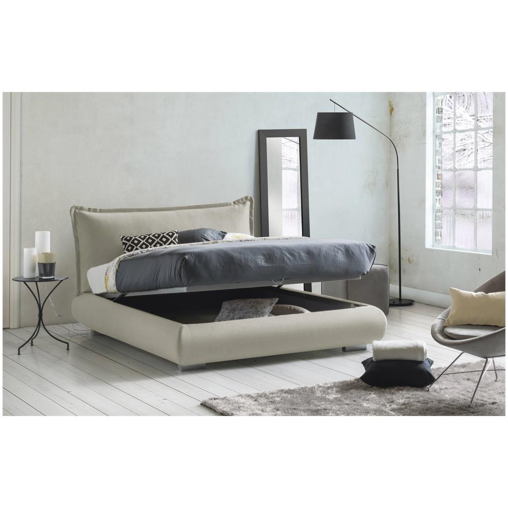 Letto Matrimoniale Ilenia, Letto Contenitore Con Rivestimento E Testata In Tessuto, 100% Made In Italy, Apertura Frontale, Adatto Per Materasso 160x190 Cm, Beige - Foto 2
