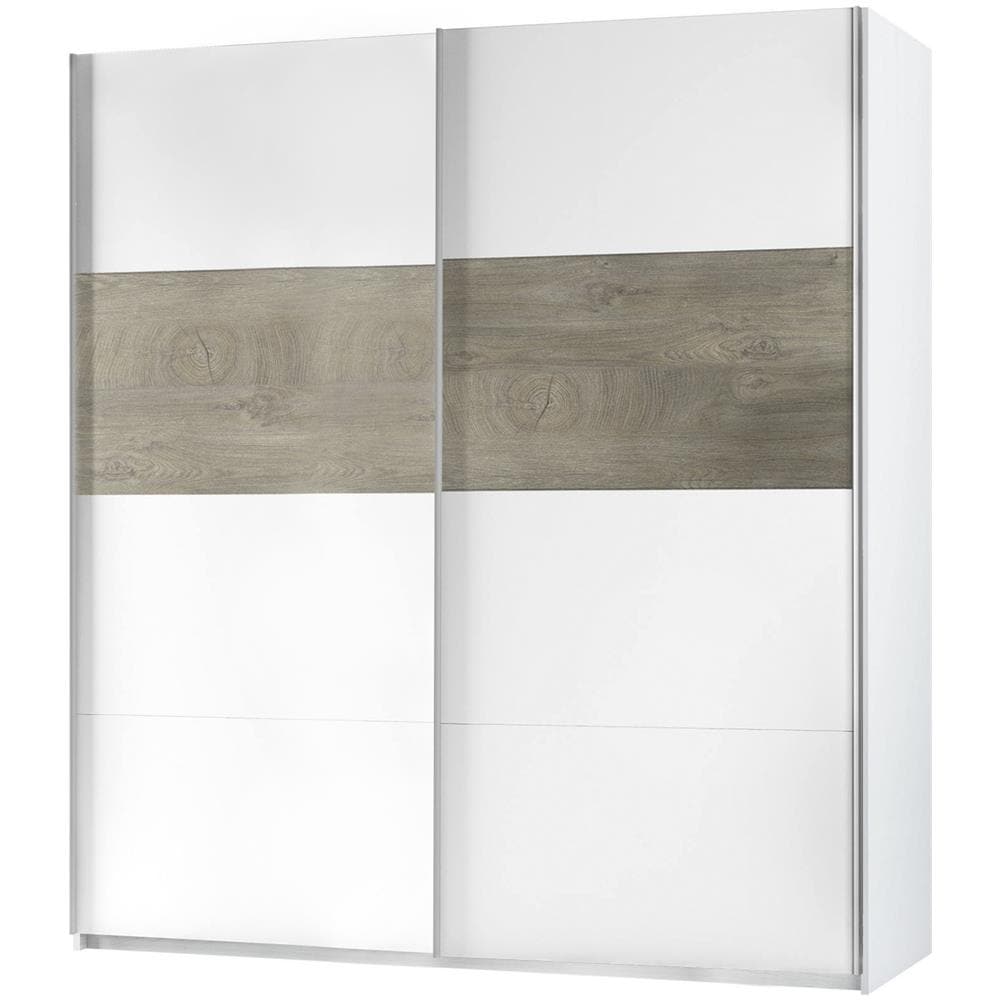 Guardaroba Elgin, Armadio Per Camera Da Letto A 2 Ante Scorrevoli, Mobile Con Barra Appendiabiti E 3 Ripiani, 180x60h200 Cm, Bianco E Rovere - Foto 2