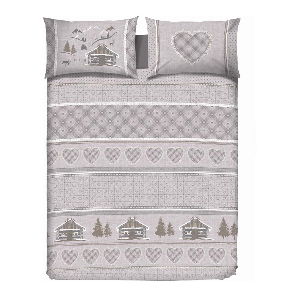 Copripiumino Sacco Piumone Pensieri Delicati Cotone Disegno Chalet Matrimoniale Beige - Foto 1