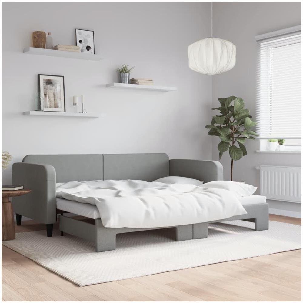 Divano Letto Con Letto Estraibile Grigio Chiaro 90x200 Tessuto - Foto 1