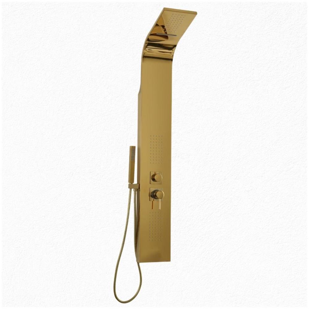 Colonna Doccia Attrezzata Flower Oro In Acciaio Gold Con Cascata H150xl20xp44 - Foto 1