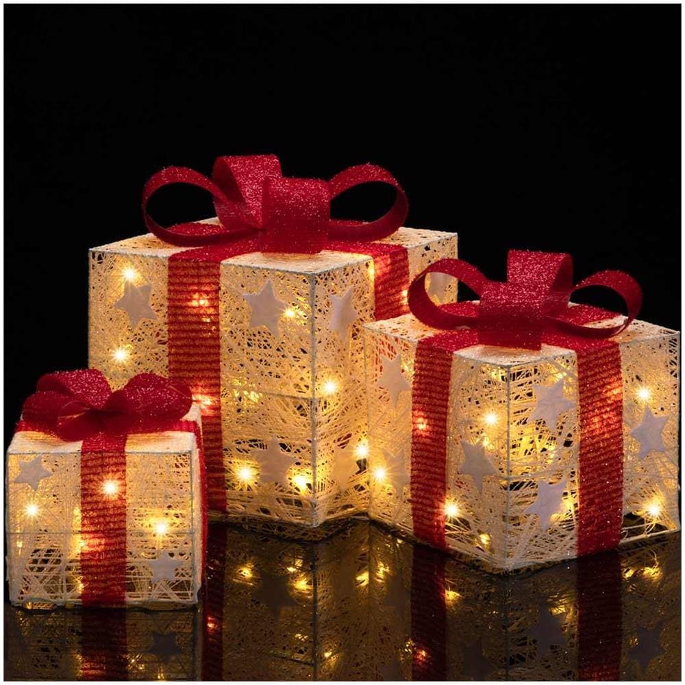 Set 3 Pacchetti Pacchi Regalo Luminosi di Natale con Stelle Decorazione Addobbo - Foto 1
