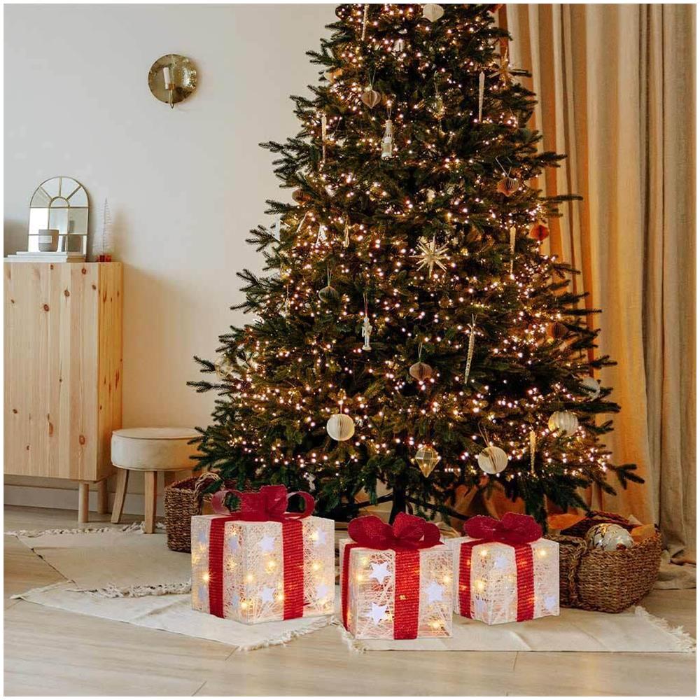 Set 3 Pacchetti Pacchi Regalo Luminosi di Natale con Stelle Decorazione Addobbo - Foto 2