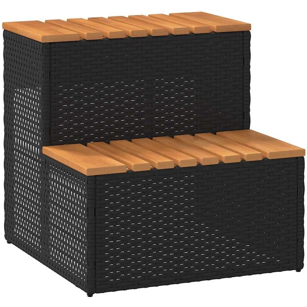 Bordo per Vasca Idromassaggio Nero Polyrattan&Massello Acacia - Foto 1