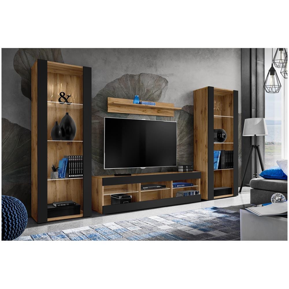 Komodee, Set di mobili porta TV Tivoli Grande RTV, Wotan Nero, Senza LED, Larghezza 250 cm x Altezza 159 cm x Profondità 35 cm, Per soggiorno, Camera da letto - Foto 2