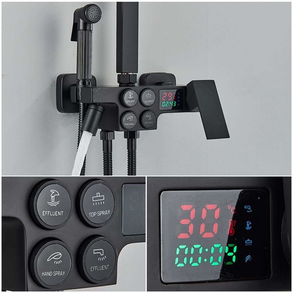 Colonna doccia, Blackswan, tipo M132, modello nero regolabile, con bocca girevole, doccia ad alta pressione e display digitale, dimensione 120 cm - Foto 4