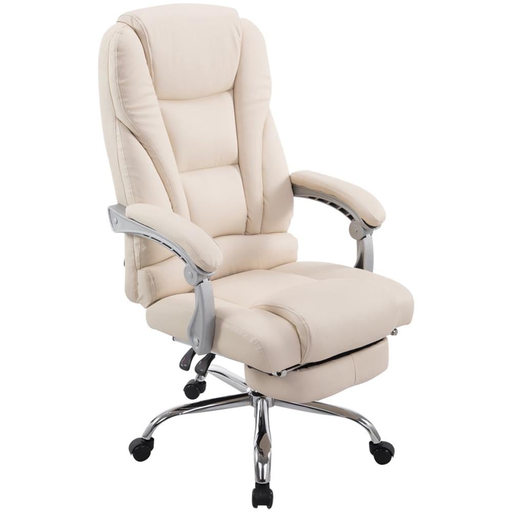 Sedia Ufficio Pacific in Similpelle - Poltrona Studio Carico Max 150 kg I Sedia Pc Imbottita e Regolabile I Poltrona Ufficio Ergonomica con Poggiapiedi e Ruote Antiattrito Crema - Foto 1